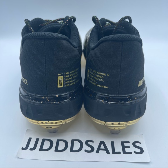 Nike Alpha Huarache Elite 3 Low Premium Black Gold Baseball Cleats CV3553-001 - Picture 4 of 11